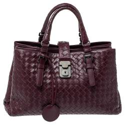 Pre Owned Bottega Veneta Burgundy Intrecciato Leather Small Roma Tote