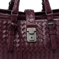 Pre Owned Bottega Veneta Burgundy Intrecciato Leather Small Roma Tote