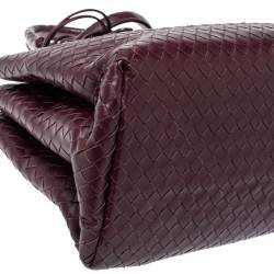 Pre Owned Bottega Veneta Burgundy Intrecciato Leather Small Roma Tote