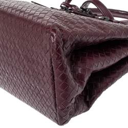 Pre Owned Bottega Veneta Burgundy Intrecciato Leather Small Roma Tote