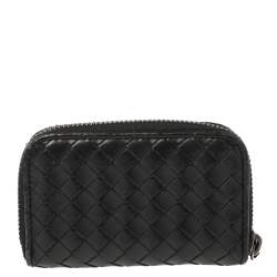 Pre Owned Bottega Veneta Black Intrecciato Leather Coin Purse