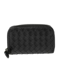 Pre Owned Bottega Veneta Black Intrecciato Leather Coin Purse