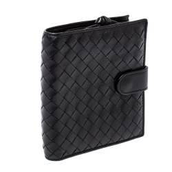 Pre Owned Bottega Veneta Black Intrecciato Leather French Wallet