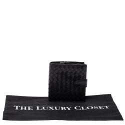 Pre Owned Bottega Veneta Black Intrecciato Leather French Wallet