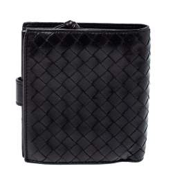 Pre Owned Bottega Veneta Black Intrecciato Leather French Wallet