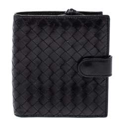Pre Owned Bottega Veneta Black Intrecciato Leather French Wallet