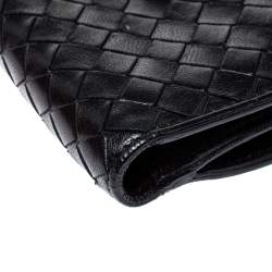 Pre Owned Bottega Veneta Black Intrecciato Leather French Wallet