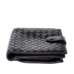 Pre Owned Bottega Veneta Black Intrecciato Leather French Wallet
