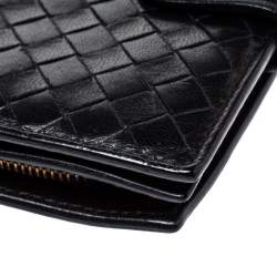 Pre Owned Bottega Veneta Black Intrecciato Leather French Wallet
