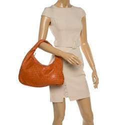 Pre Owned Bottega Veneta Orange Clementine Intrecciato Leather Limited Edition Medium Veneta Hobo