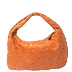 Pre Owned Bottega Veneta Orange Clementine Intrecciato Leather Limited Edition Medium Veneta Hobo