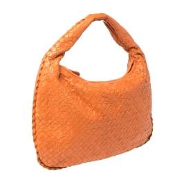Pre Owned Bottega Veneta Orange Clementine Intrecciato Leather Limited Edition Medium Veneta Hobo