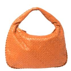 Pre Owned Bottega Veneta Orange Clementine Intrecciato Leather Limited Edition Medium Veneta Hobo