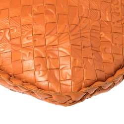 Pre Owned Bottega Veneta Orange Clementine Intrecciato Leather Limited Edition Medium Veneta Hobo