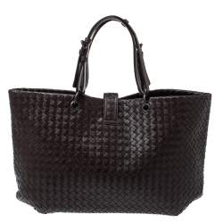 Pre Owned حقيبة بوتيغا فينيتا كابري جلد إنترشياتو بني كاكاو كبيرة