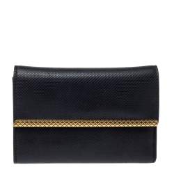 Bottega Veneta Black Textured Leather Trifold Wallet 