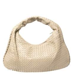 Pre Owned Bottega Veneta Beige Intrecciato Leather Large Veneta Hobo
