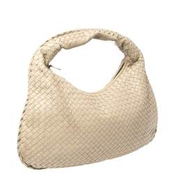 Pre Owned Bottega Veneta Beige Intrecciato Leather Large Veneta Hobo