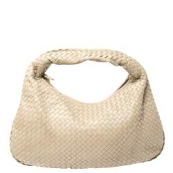 Pre Owned Bottega Veneta Beige Intrecciato Leather Large Veneta Hobo