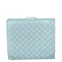 Bottega Veneta Blue Intrecciato Leather French Wallet 