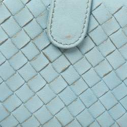 Pre Owned Bottega Veneta Blue Intrecciato Leather French Wallet 