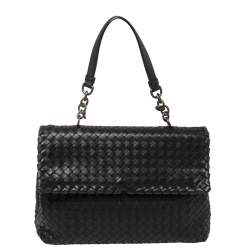 Pre Owned Bottega Veneta Black Intrecciato Leather Olimpia Shoulder Bag