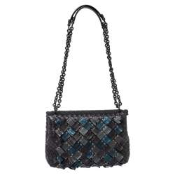 Pre Owned Bottega Veneta Metallic Leather Small Olimpia Plume Shoulder Bag