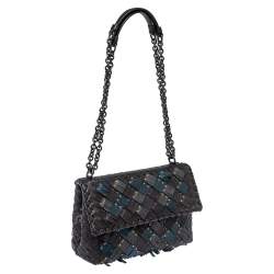 Pre Owned Bottega Veneta Metallic Leather Small Olimpia Plume Shoulder Bag