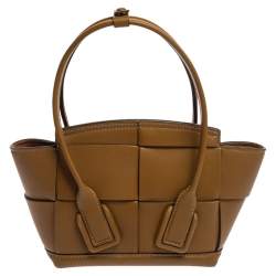 Pre Owned Bottega Veneta Seaweed Green Leather Acro Mini Tote