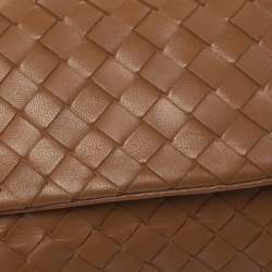 Pre Owned Bottega Veneta Brown Intrecciato Woven Leather Flap Clutch