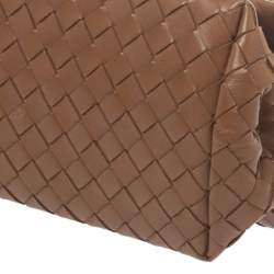 Pre Owned Bottega Veneta Brown Intrecciato Woven Leather Flap Clutch