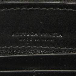 Pre Owned Bottega Veneta Black Intrecciato Leather Zip Around Wallet