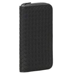 Pre Owned Bottega Veneta Black Intrecciato Leather Zip Around Wallet