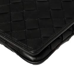 Pre Owned Bottega Veneta Black Intrecciato Leather Small Flap Crossbody Bag