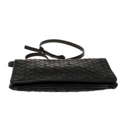 Pre Owned Bottega Veneta Black Intrecciato Leather Small Flap Crossbody Bag