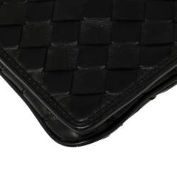 Pre Owned Bottega Veneta Black Intrecciato Leather Small Flap Crossbody Bag