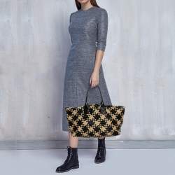 Pre Owned Bottega Veneta Black/Beige Intrecciato Leather Medium Cabat Tote
