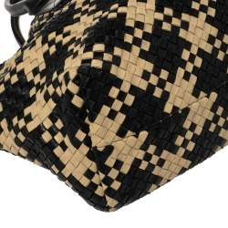 Pre Owned Bottega Veneta Black/Beige Intrecciato Leather Medium Cabat Tote
