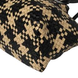 Pre Owned Bottega Veneta Black/Beige Intrecciato Leather Medium Cabat Tote