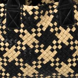 Pre Owned Bottega Veneta Black/Beige Intrecciato Leather Medium Cabat Tote