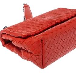 Pre Owned Bottega Veneta Orange Intrecciato Leather Baby Olimpia Shoulder Bag