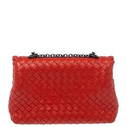 Pre Owned Bottega Veneta Orange Intrecciato Leather Baby Olimpia Shoulder Bag