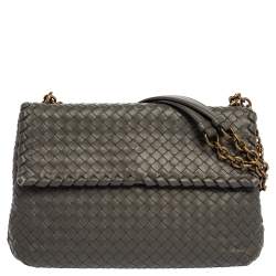 Pre Owned Bottega Veneta Grey Intrecciato Leather Olimpia Shoulder Bag