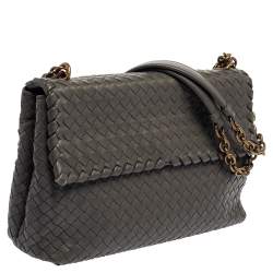 Pre Owned Bottega Veneta Grey Intrecciato Leather Olimpia Shoulder Bag