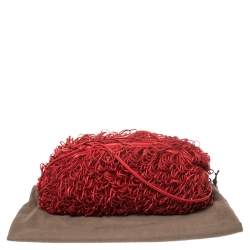 Pre Owned Bottega Veneta Red Leather The Sponge Clutch Bag