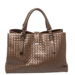 Pre Owned Bottega Veneta Dark Brown Intrecciato Leather Large Roma Tote