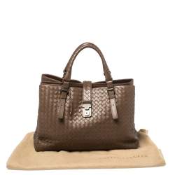 Pre Owned Bottega Veneta Dark Brown Intrecciato Leather Large Roma Tote