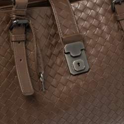 Pre Owned Bottega Veneta Dark Brown Intrecciato Leather Large Roma Tote