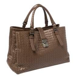 Pre Owned Bottega Veneta Dark Brown Intrecciato Leather Large Roma Tote
