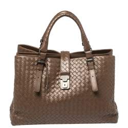 Pre Owned Bottega Veneta Dark Brown Intrecciato Leather Large Roma Tote